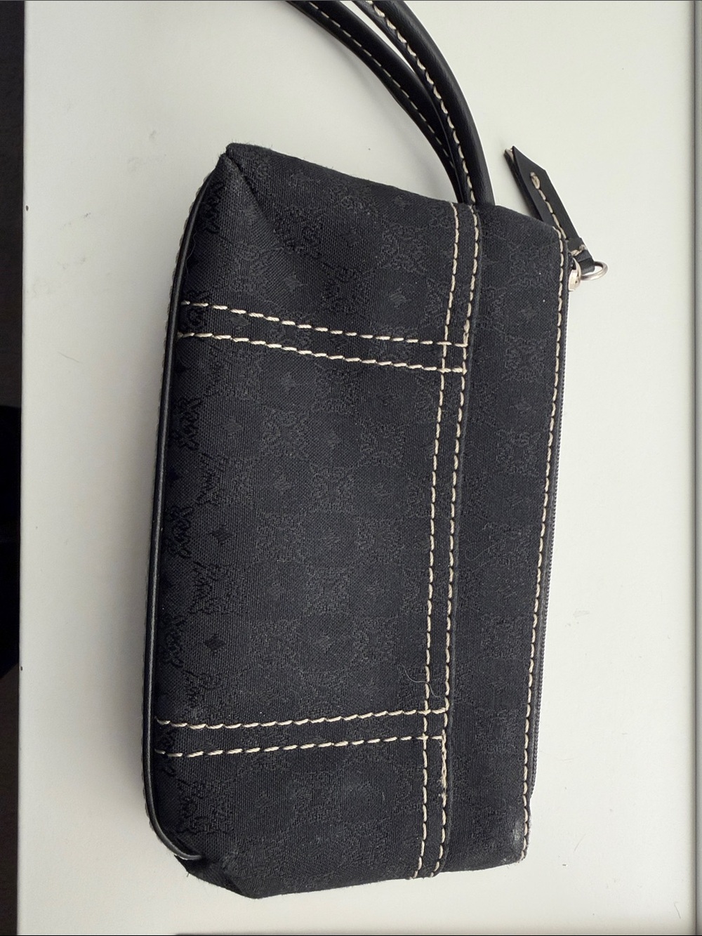 Black Wristlet Clutch with Contrast Stitching